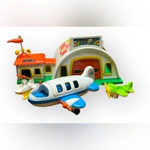 Vintage 1973 Weebleville Airport Hanger And Office  with planes & helicopter